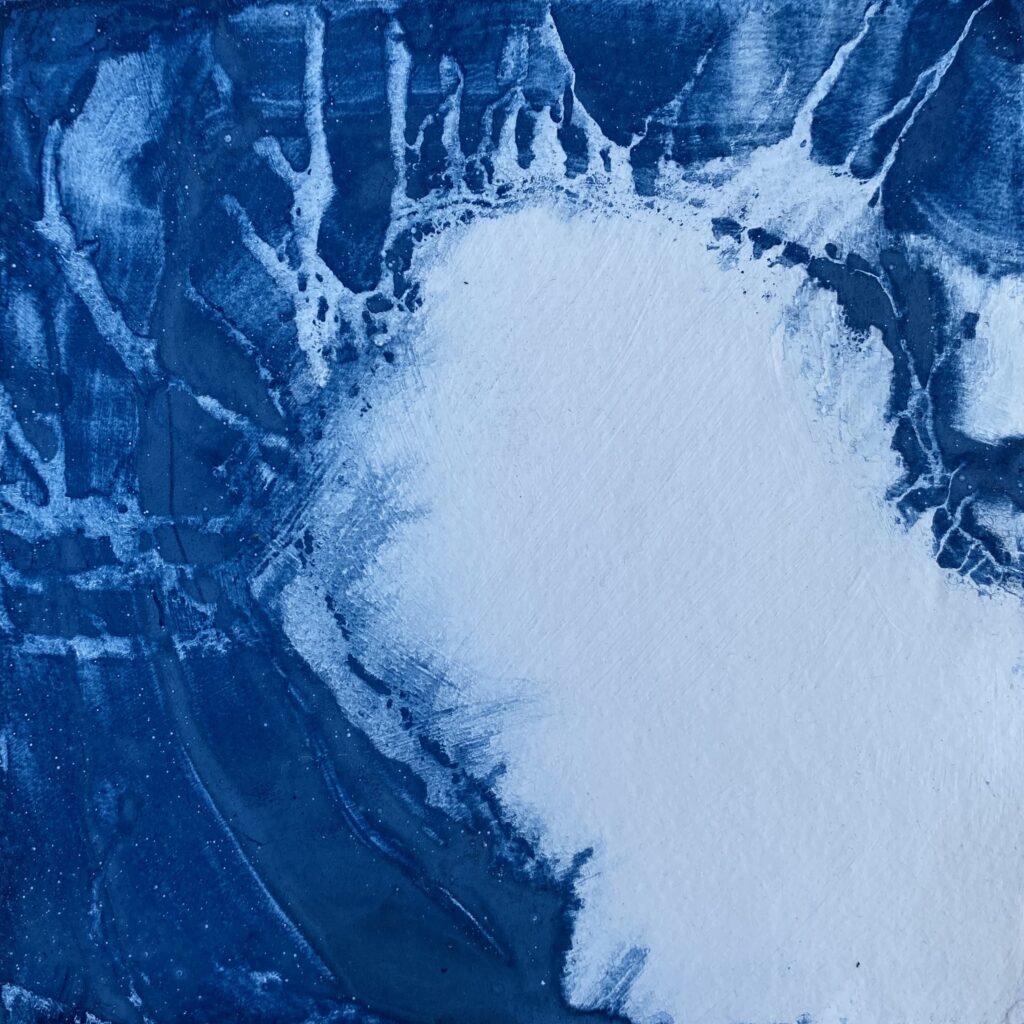 abstract blue ink drawing of light side-portrait looking to the north west
